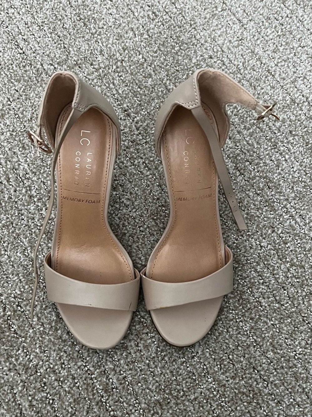 🌟LC Lauren Conrad Beige Nude Ankle-Strap Heeled Sandals